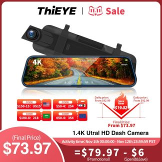 ThiEYE 4K Car Dvr Mirror Dash Cam Dual Lens Touch Screen GPS Navigation rear view camera Full Hd 1080P Rearview Drive Recorder 1