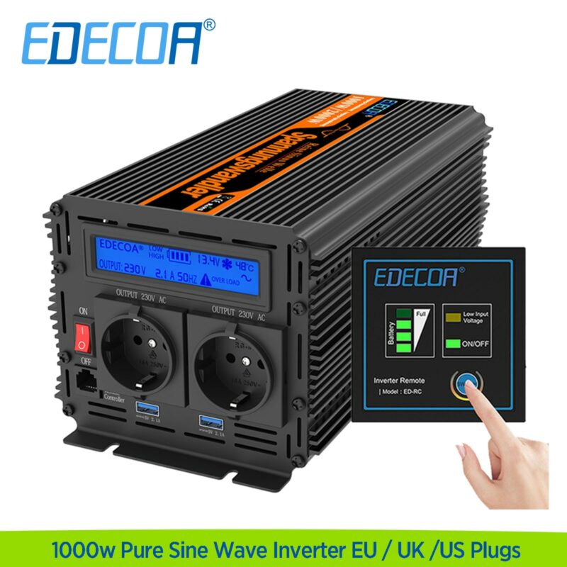 EDECOA Convertisseur 1500W 3000W 12V 220V convertisseur pur sinus 2.1A 5V  USB