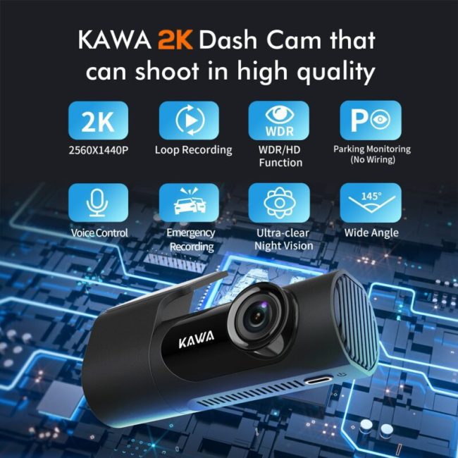 KAWA 2K 1440P HD WiFi Dash Cam for Car DVR Camera Video Recorder Auto Night Vision WDR Voice Control Wireless 24H Parking Mode 2