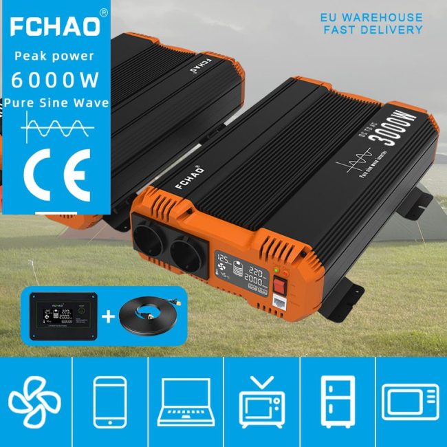 FCHAO 6000W Pure Sine Wave Solar Inverter 12V 24V to 220v 230v LCD Display Voltage Transformer Auto Parts Power Converter Invert 2