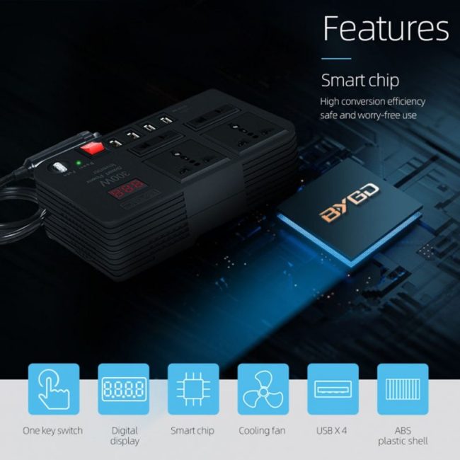 300W Car Inverter DC 12V to 220V Power Converter 4 USB Ports Socket Adapters Automobiles Inverters Parts Accessories 3