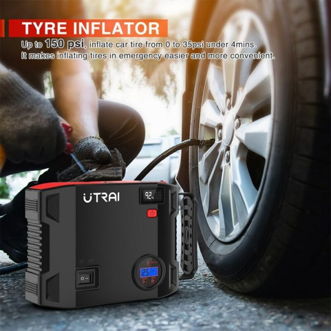 UTRAI Compressor 150PSI Air Pump Bicycle Car 2000A Jump Starter Power Bank Wireless Tire Inflator LED Air Compressor 5