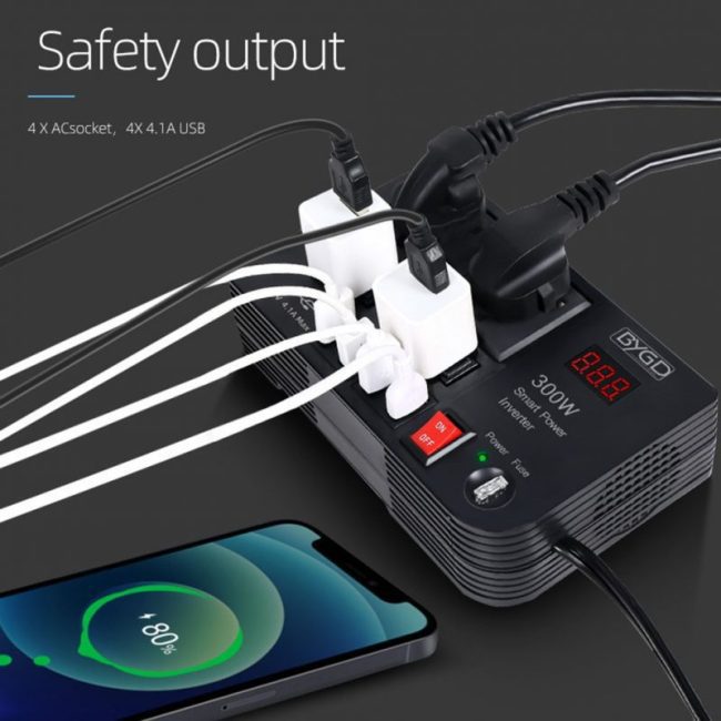 300W Car Inverter DC 12V to 220V Power Converter 4 USB Ports Socket Adapters Automobiles Inverters Parts Accessories 5