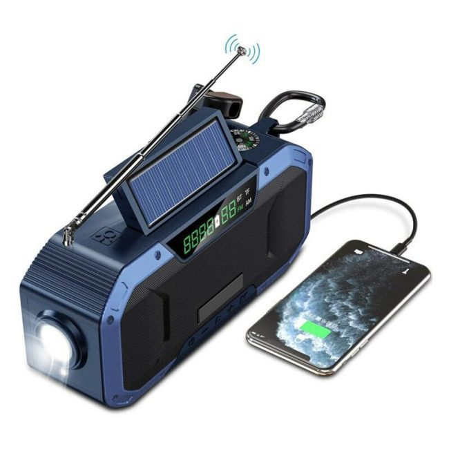 AM/FM Emergency Radio Solar Powered Hand Crank Radio with LED Flashlight 5000mAh Power Bank Phone Charger Bluetooth 5.0 Speaker 5