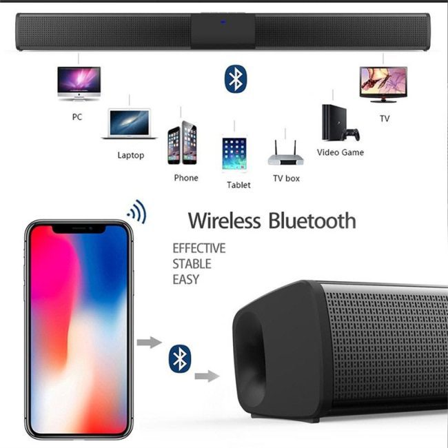 YOUXIU 20W Sound Bar Wireless Bluetooth Speakers Hifi Stereo Home Theater TV Soundbass Surround Sound Dual Subwoofers for TV PC 3