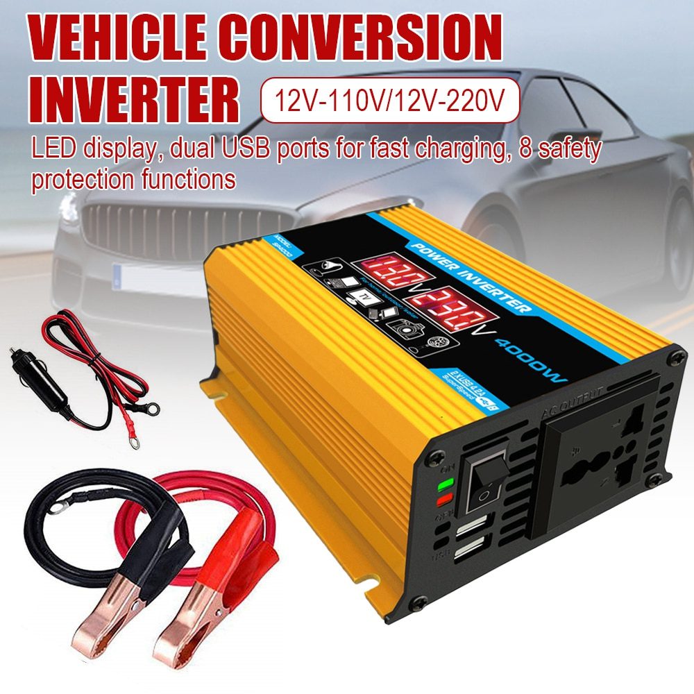 Car Inverter Peak-4000W DC12V to 110V 220V AC Auto Converter