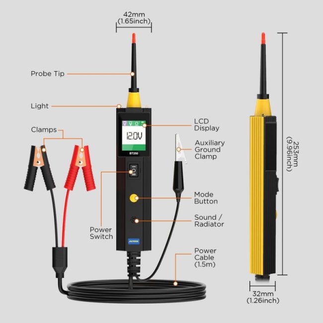 AUTOOL BT250 Circuit Tester Powerscan 6-30V Automative Power Probe Kit LED Display Voltage Polarity Locator Diagnostic Tool 3