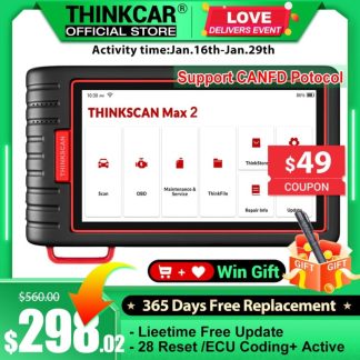 THINKCAR Thinktool ThinkScan Max 2 Full system Lifetime free AF DPF IMMO 28 Reset ECU Coding OBD2 Scanner Support CANFD For GM 1