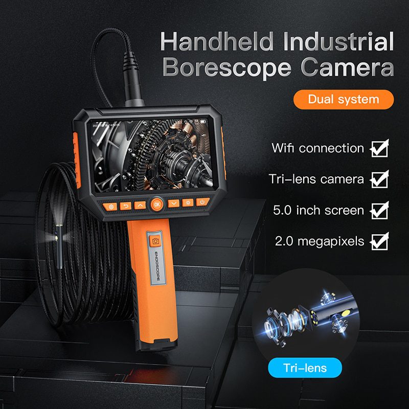 Handheld Endoscope Camera 1080P 8mm Triple & Dual Lens 5 inch 