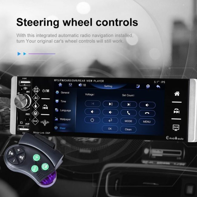 Podofo 1 Din CarPlay MP5 Player 5.1'' Car Radio Android Auto Stereo Receiver AI Voice MP3 Car Multimedia Player Bluetooth FM RDS 5