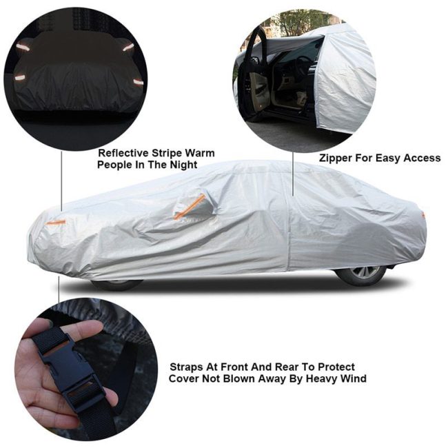 Kayme Multi-Layer Full Car Cover Waterproof All Weather With Zipper Cotton, Outdoor Rain Snow Sun uv Protection Fit Sedan Suv 4