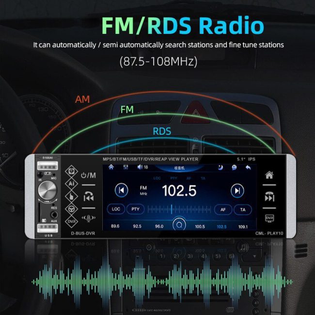Podofo 1 Din CarPlay MP5 Player 5.1'' Car Radio Android Auto Stereo Receiver AI Voice MP3 Car Multimedia Player Bluetooth FM RDS 4