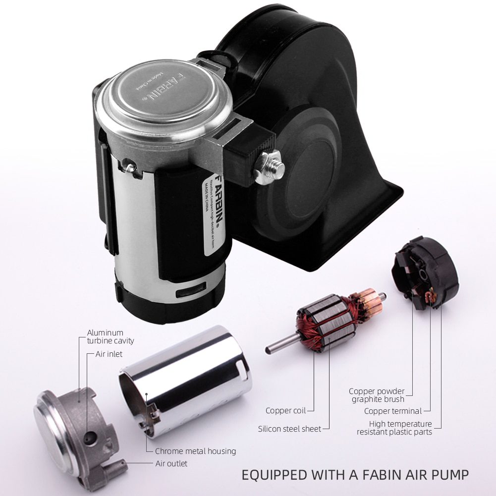 FARBIN Snail Air Horn With Compressor Relay Harness 12V 150db - Smart-Auto .Shop
