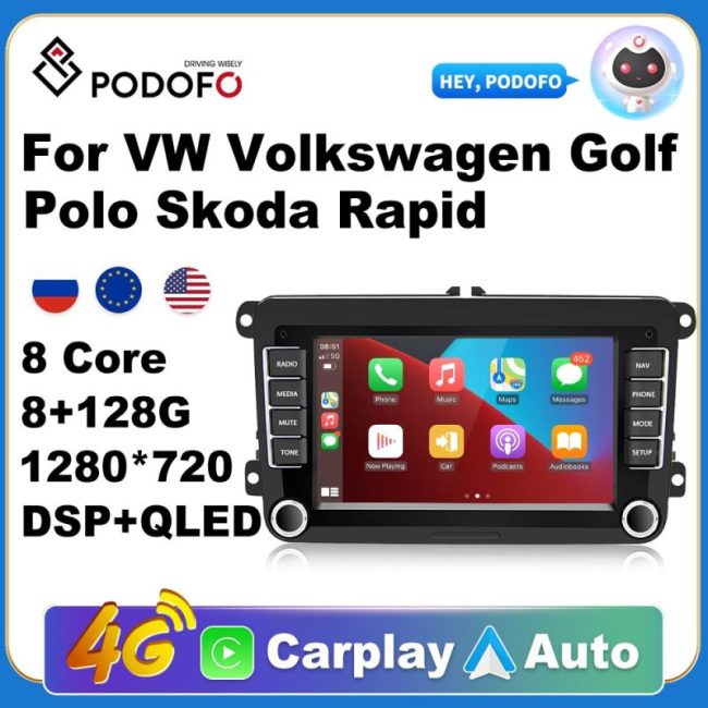 Podofo Android 10 For VW Volkswagen Golf Polo Skoda Rapid Octavia Radio Tiguan Passat b7 Jetta 2 Din Auto Carplay GPS Radio128G 1