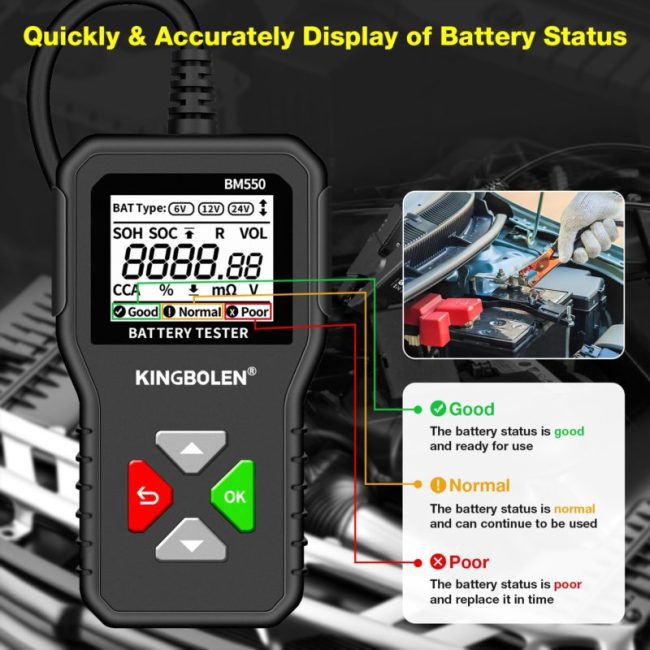 KINGBOLEN BM550 Car Battery Tester 6V 12V 24V 100-2000 CCA Battery System Detect Auto Battery Analyzer Car Battery Tool PK KW208 5