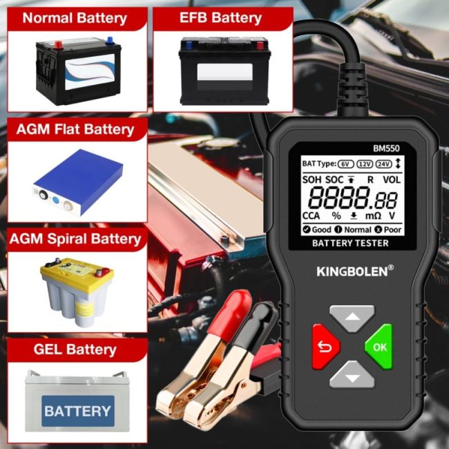 KINGBOLEN BM550 Car Battery Tester 6V 12V 24V 100-2000 CCA Battery System Detect Auto Battery Analyzer Car Battery Tool PK KW208 3