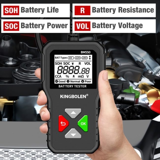 KINGBOLEN BM550 Car Battery Tester 6V 12V 24V 100-2000 CCA Battery System Detect Auto Battery Analyzer Car Battery Tool PK KW208 2