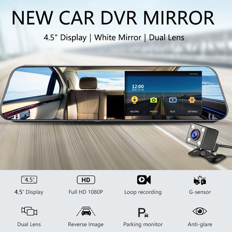 Vehicle Blackbox DVR Full HD 1080p Dual Dash Cam Mirror Easy