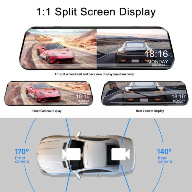 Acceo 1080P Car Dvr 10'' Touch Screen Dash Cam Dual Lens Auto Registrar Stream Mirror Camera Support Rearview Camera Night Visio 4