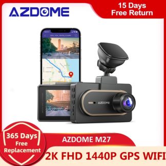 AZDOME M27 Car DVR 2K FHD 1440P Dash Cam Built-in GPS WIFI 3inch IPS Screen Car Recorders Parking Monitor,G-Sensor,Loop Record 1