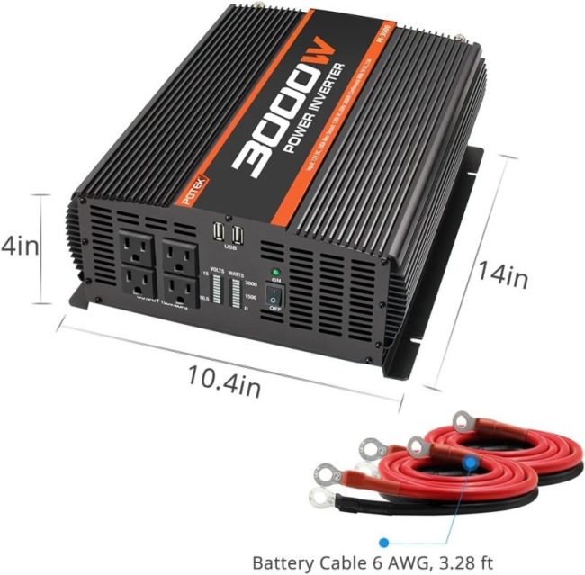 Powerful POTEK 3000W Power Inverter for Road Trips and Emergencies