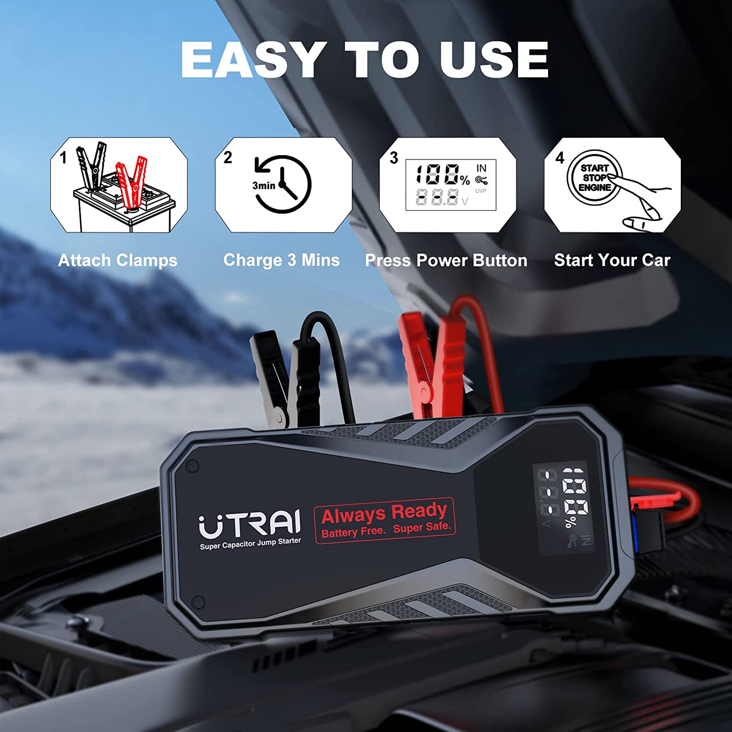 UTRAI Portable Car Jump Starter 1000Amp 12V Car Auto Battery Jump