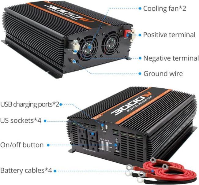 Powerful POTEK 3000W Power Inverter with Multi-Protection Features