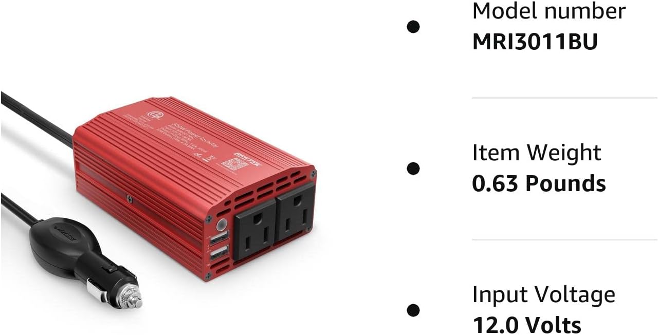 BESTEK 2-Outlet 300W Car Power Inverter 4.2A Dual USB Ports
