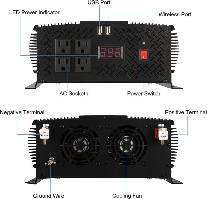 TVNIKD AC DC Power Inverter with Built-in Cooling Fan for Overheat Protection