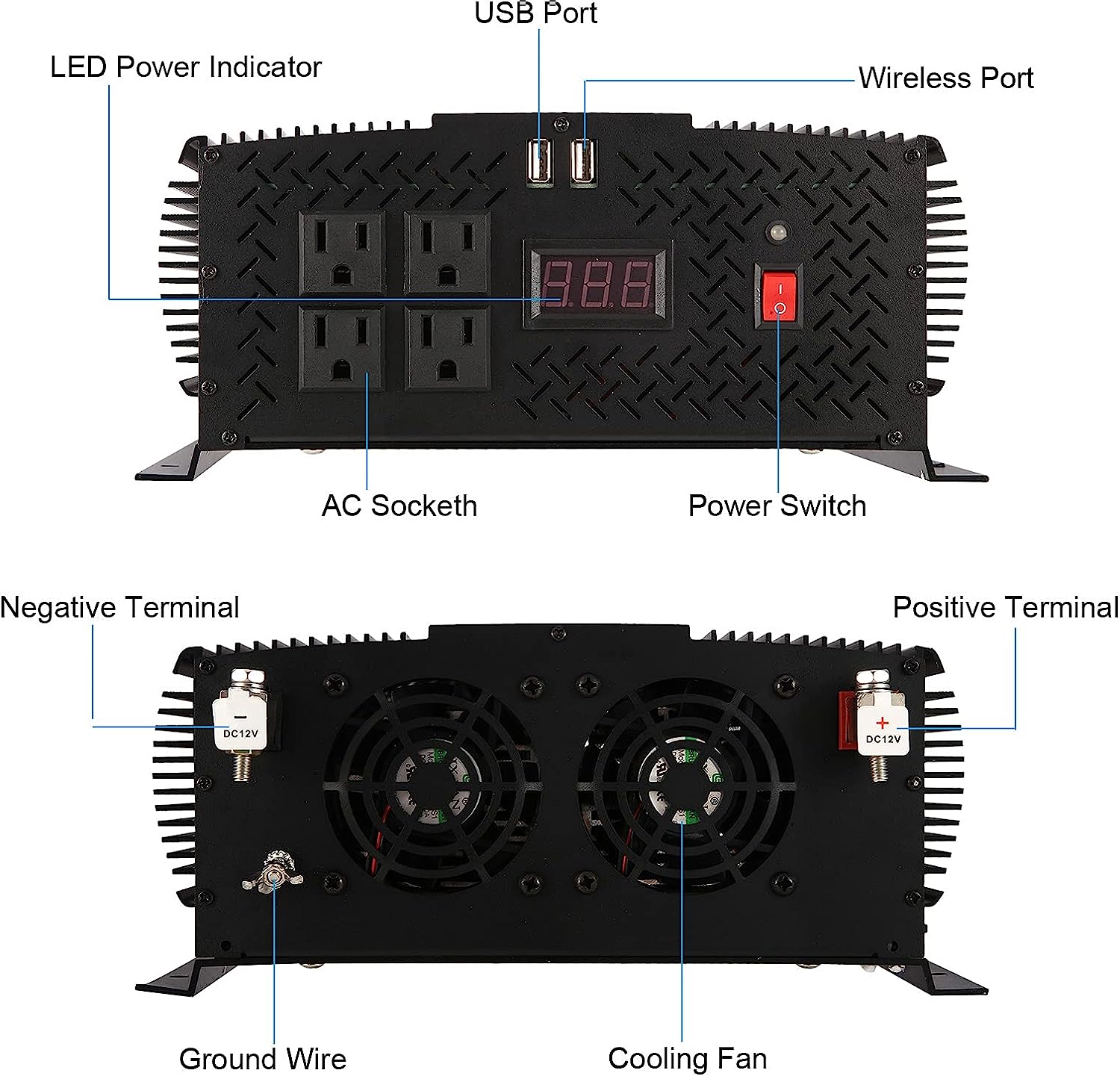 Inverter 1700W, 12V/220V + remote control