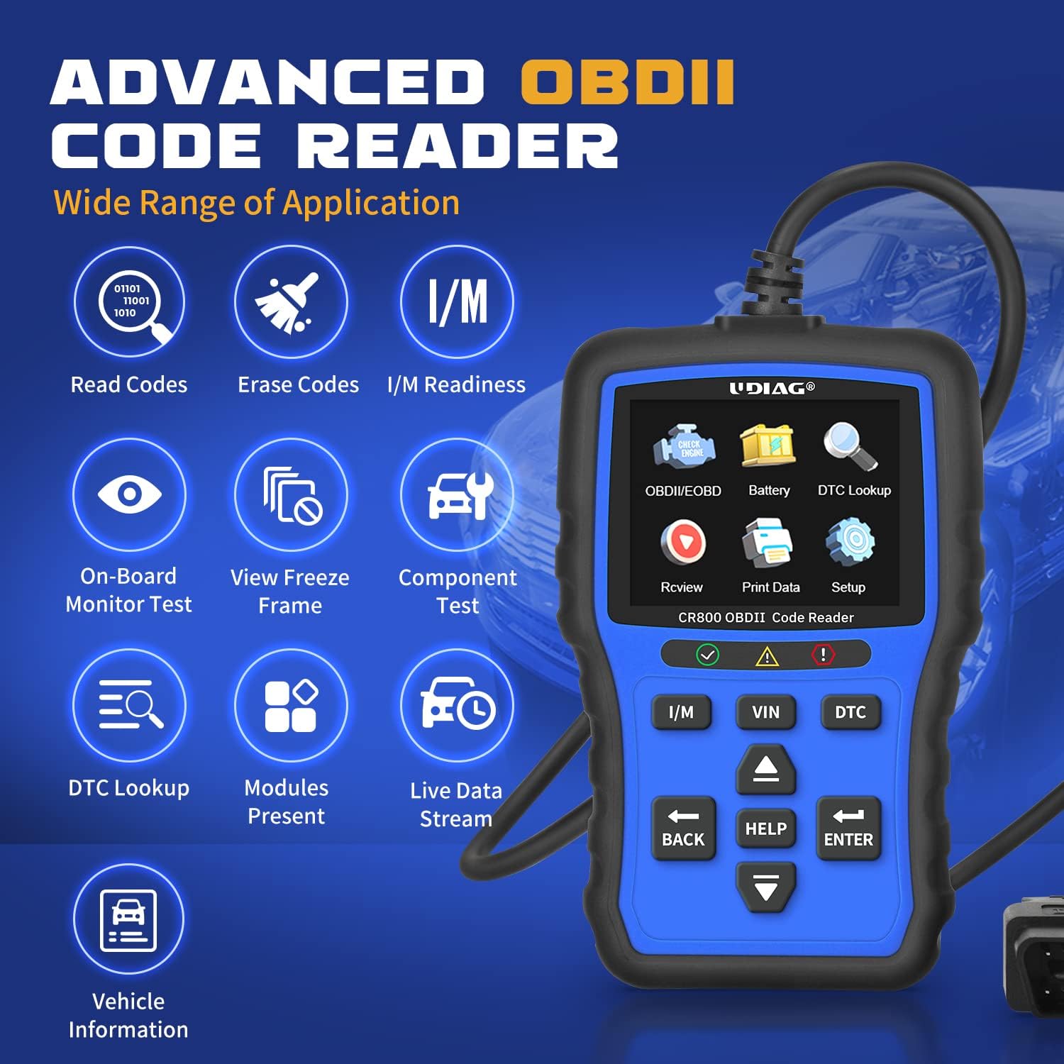 KINGBOLEN OBD2 Scanner,Code Reader Automotive Engine Light Check Scan Tool  Checks O2 Sensor and EVAP Systems with Full OBD2 Functions,Supports Mode6