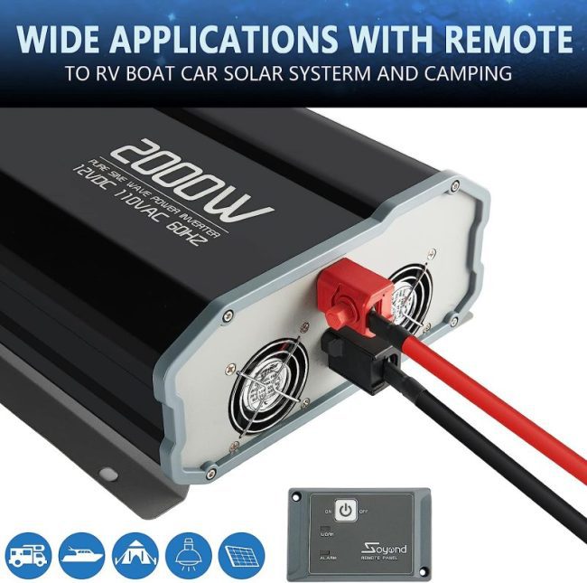 Power inverter with wired remote controller for easy control and status check