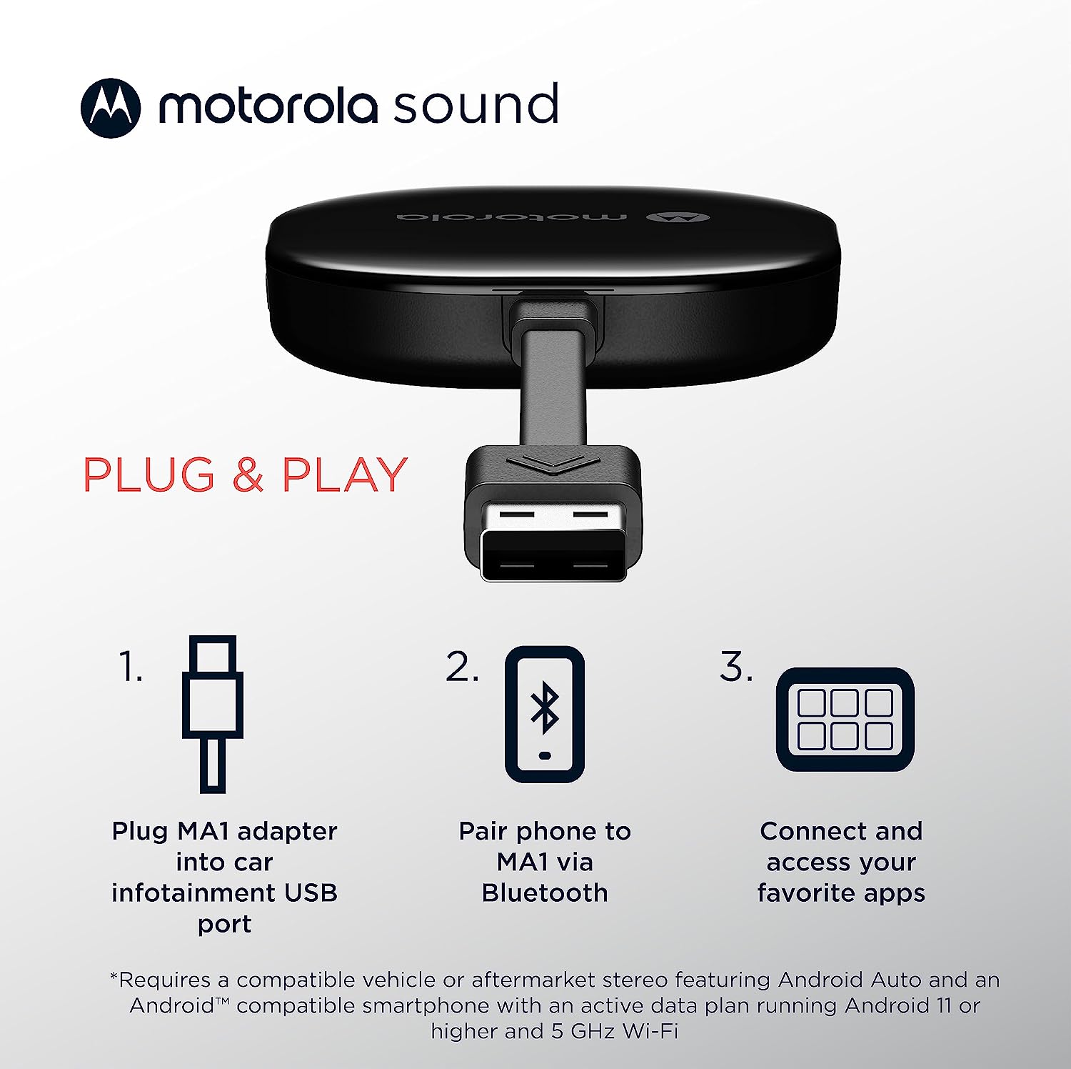 NEW MOTOROLA MA1 WIRELESS CAR ADAPTER FOR ANDROID AUTO (9C)