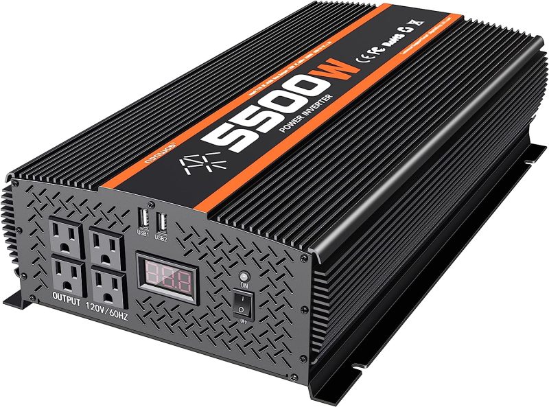 TVNIKD Power Inverter with 5500 Watt capacity and LCD Display for Trucks and RVs