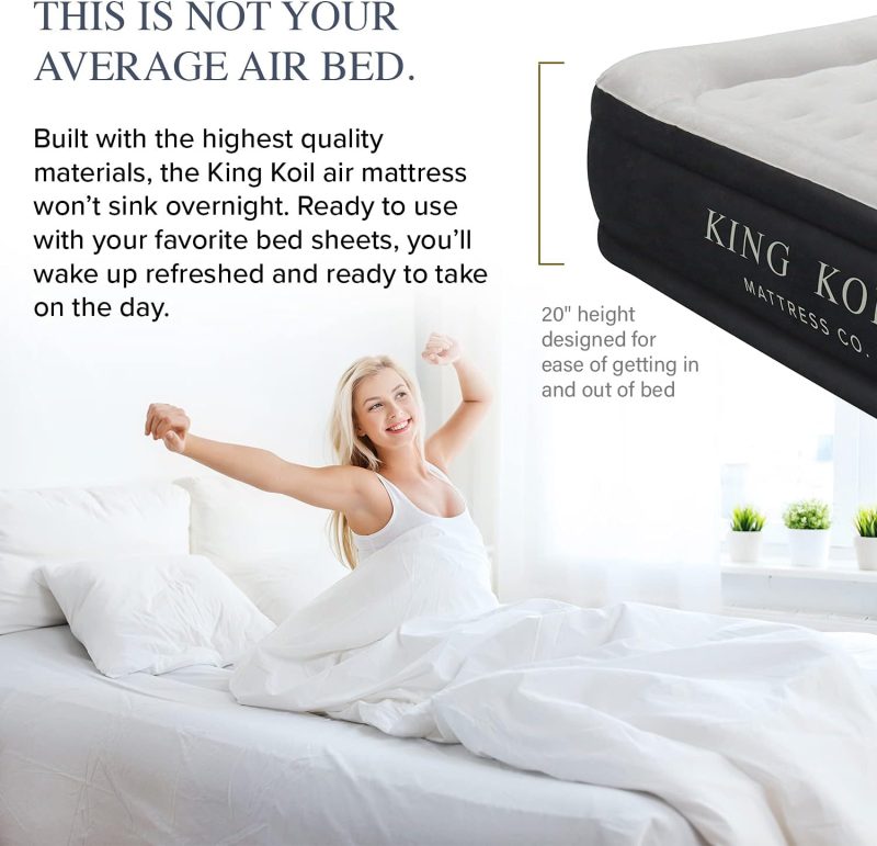 Easy to use King Koil air mattress with plug in internal pump for fast inflation and deflation