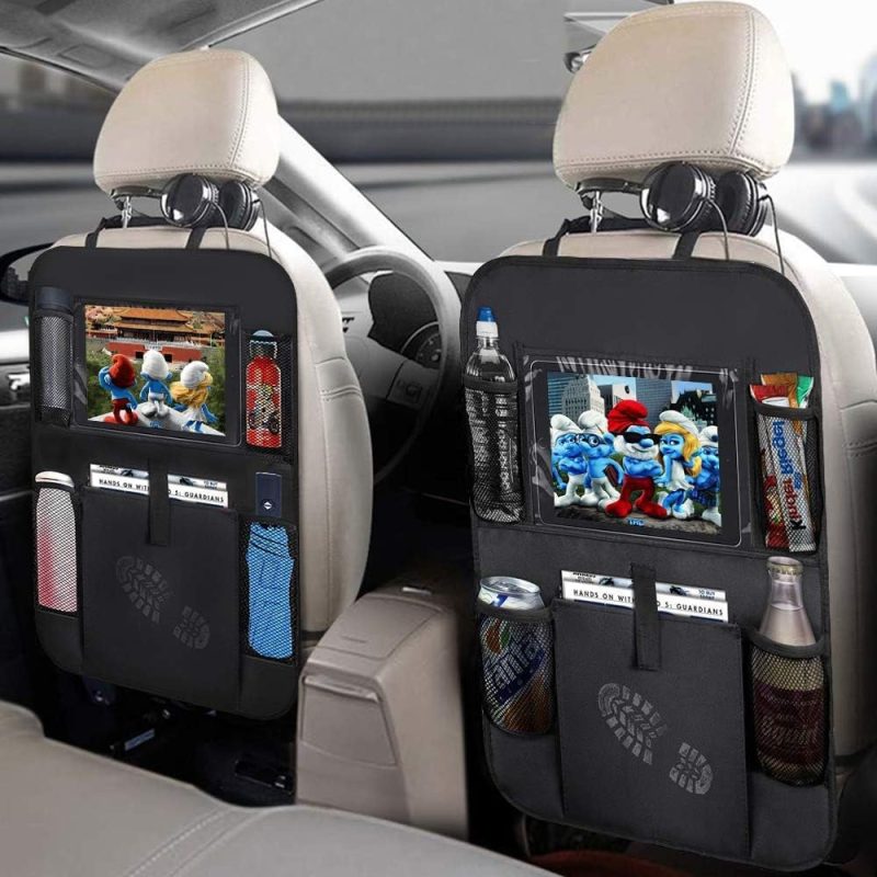 Car seat back protectors with clear 10 inch tablet holder by AXELECT