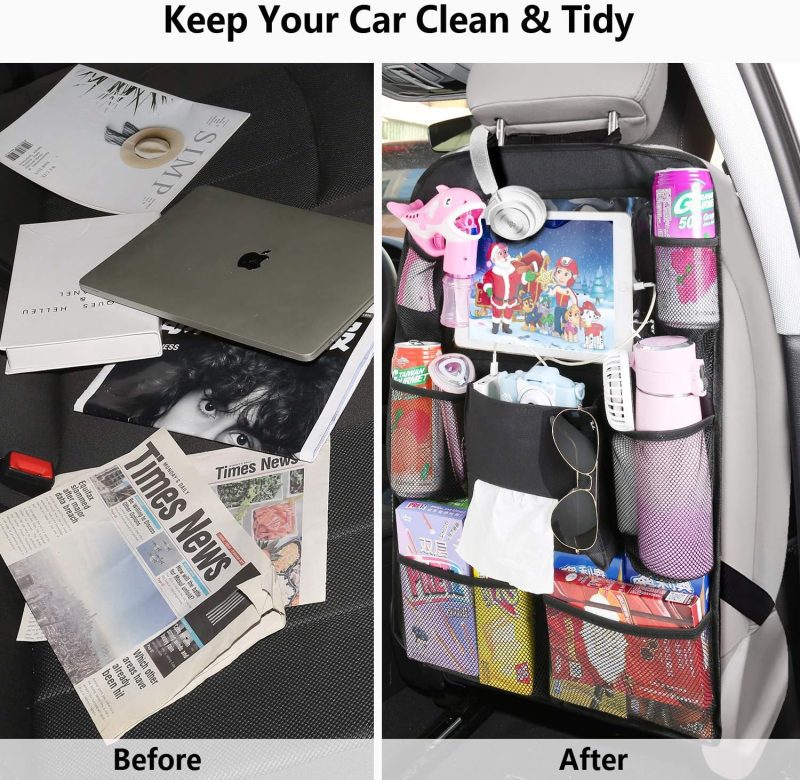 Car backseat organizer made from environmentally friendly and washable materials