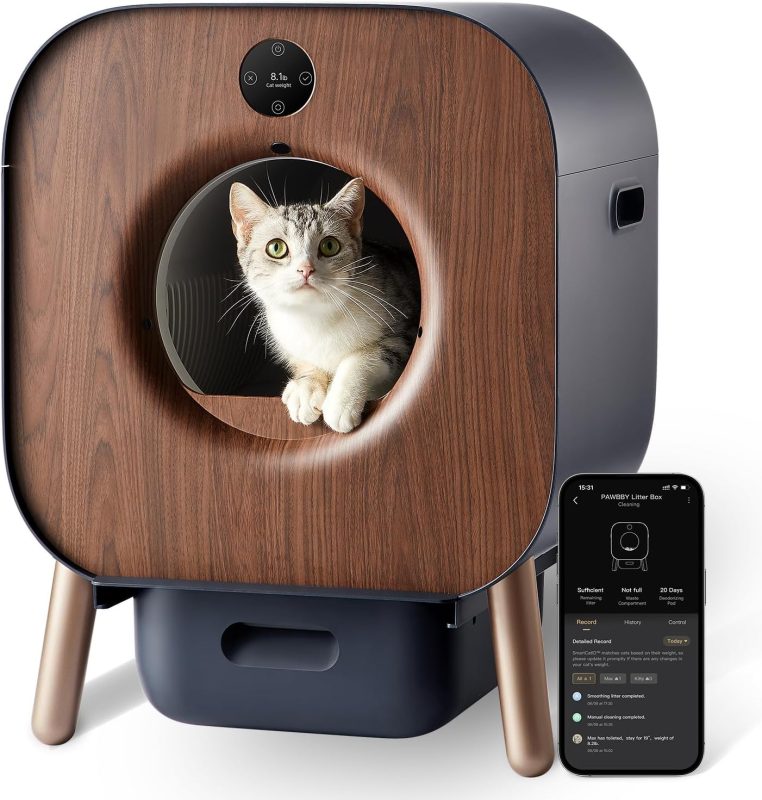 Self Cleaning Cat Litter Box by PAWBBY: Automatic, Multi-Cat, Odor Removal,  APP Control 