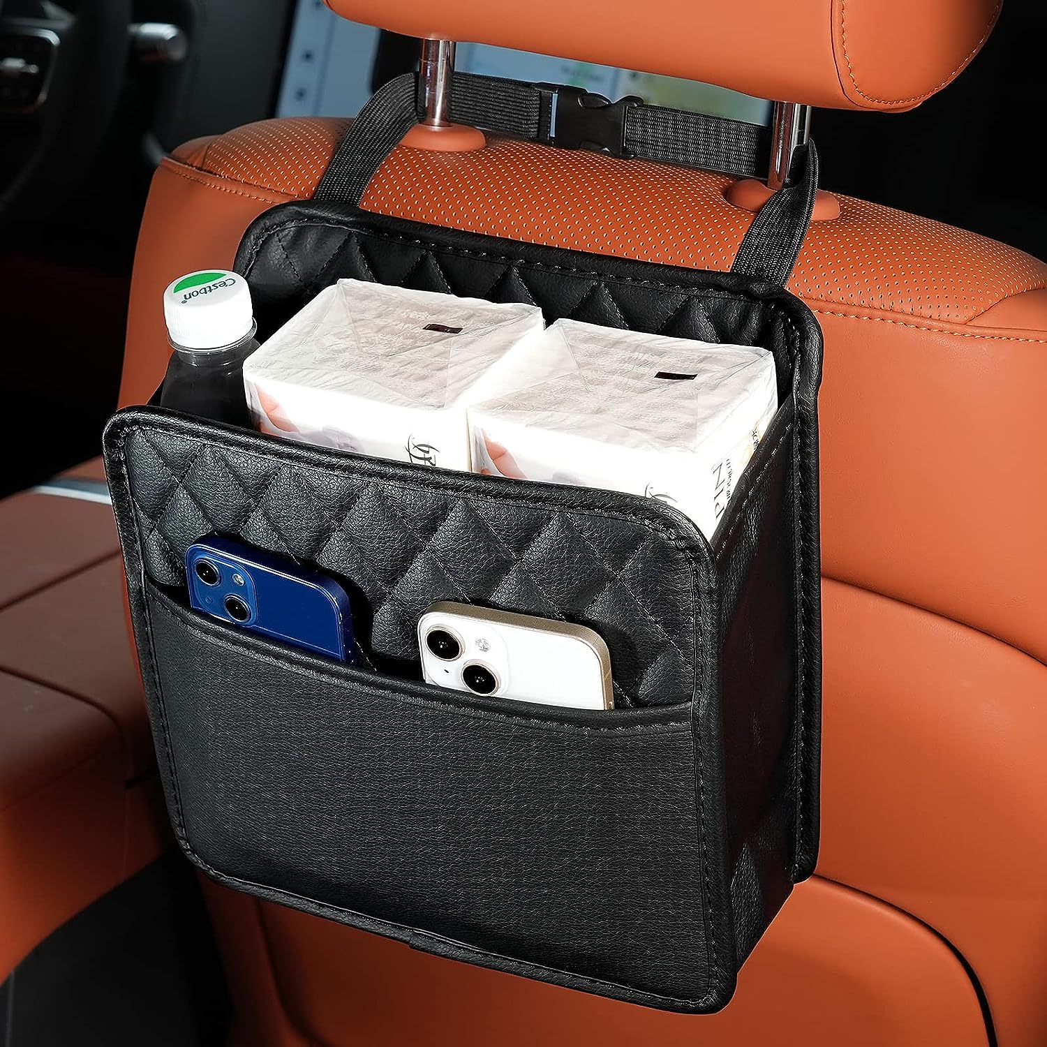 RD Universal PU Leather Car Auto Seat Back Organizer Multi Pocket Travel  Storage Beg with Hangers