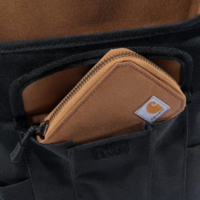 Carhartt Car Organizer featuring a front pocket with flap and three utility slots for small tools or pens