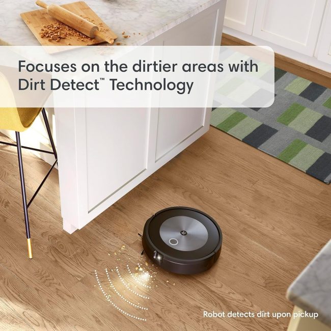 iRobot Roomba Combo j5 robot vacuum navigating around a living room avoiding socks and cords
