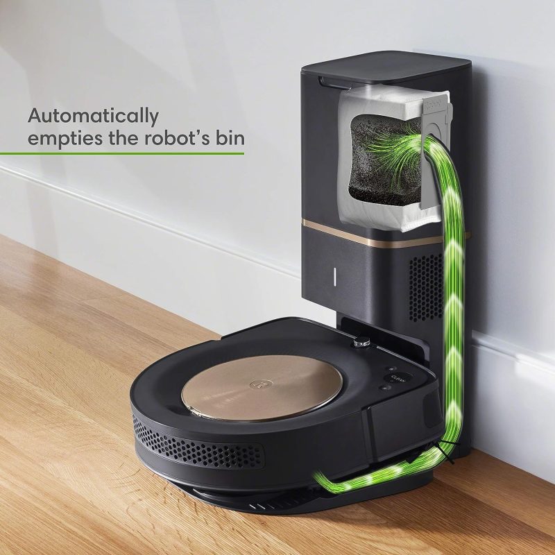 Close-up of the Roomba s9+ showcasing its 40x suction power for a deep carpet clean