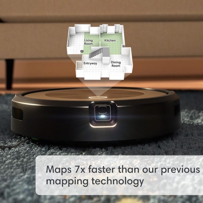 Roomba j9+ employing its 3-stage cleaning system to tackle dirt on various surfaces