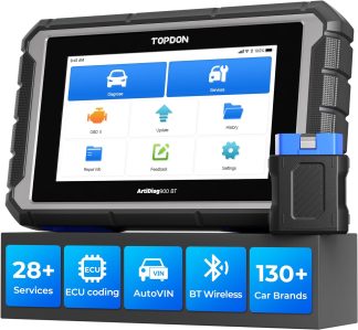 Topdon scanner showcasing advanced diagnostic capabilities with ECU coding and bi-directional control