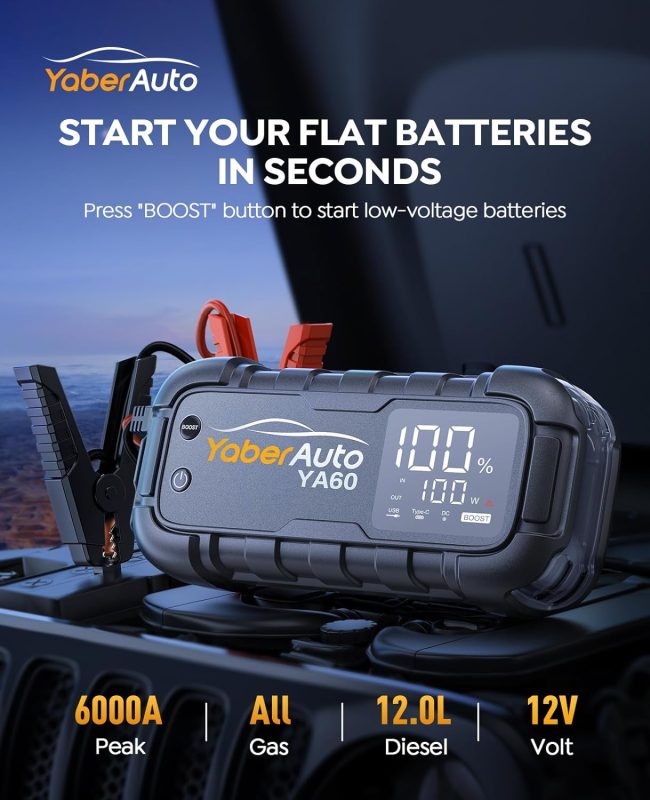 YaberAuto Jump Starter 6000 with 45W fast charging technology