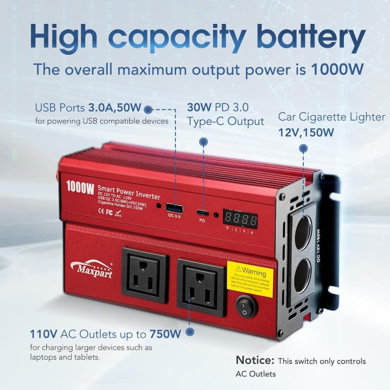 1000w inverter designed for safety with multi-protection and digital display