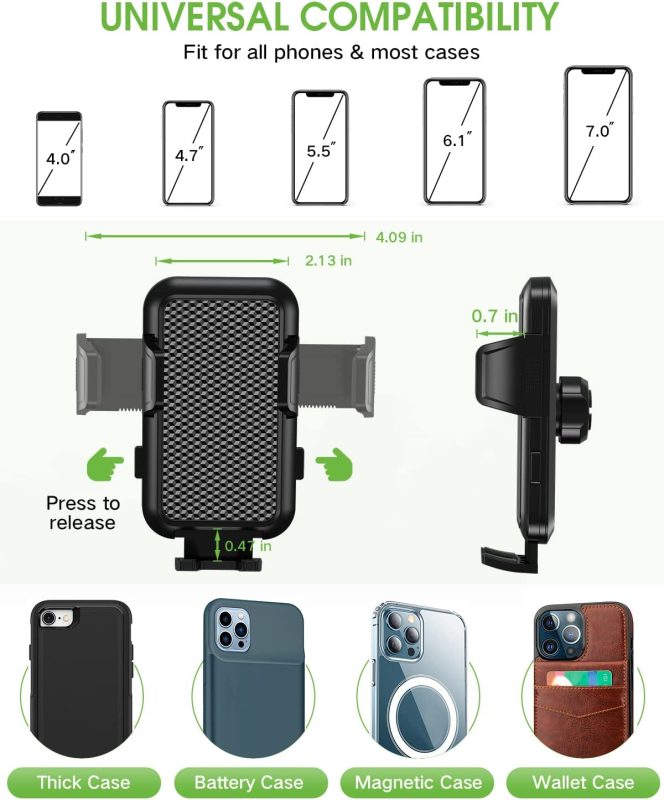 EOCAHO cup phone holder mount designed to fit all phones and thick cases, showing the adjustable side arms and support foot