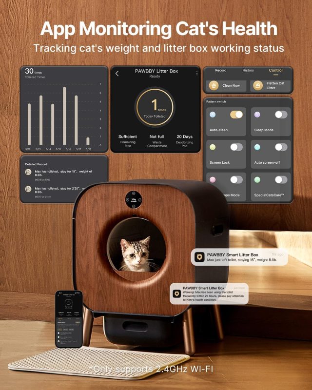 Smart litter box designed for multi-cat homes with large waste compartment