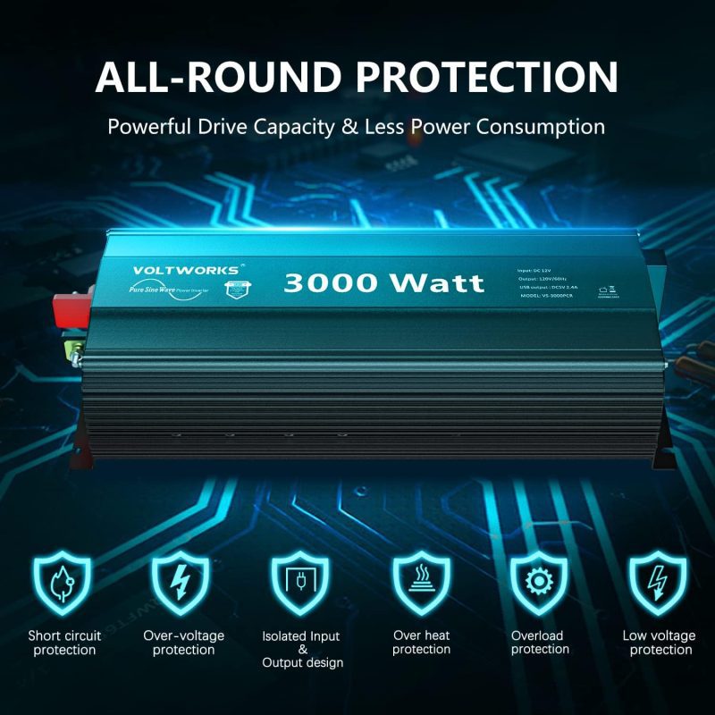 VOLTWORKS 3000W Pure Sine Wave Inverter with Advanced Safety Protections