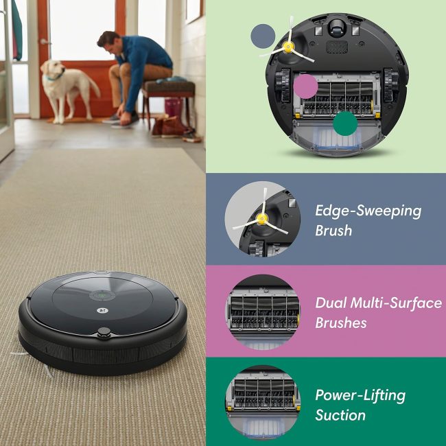 694 robot vacuum using edge-sweeping brush to clean corners and edges